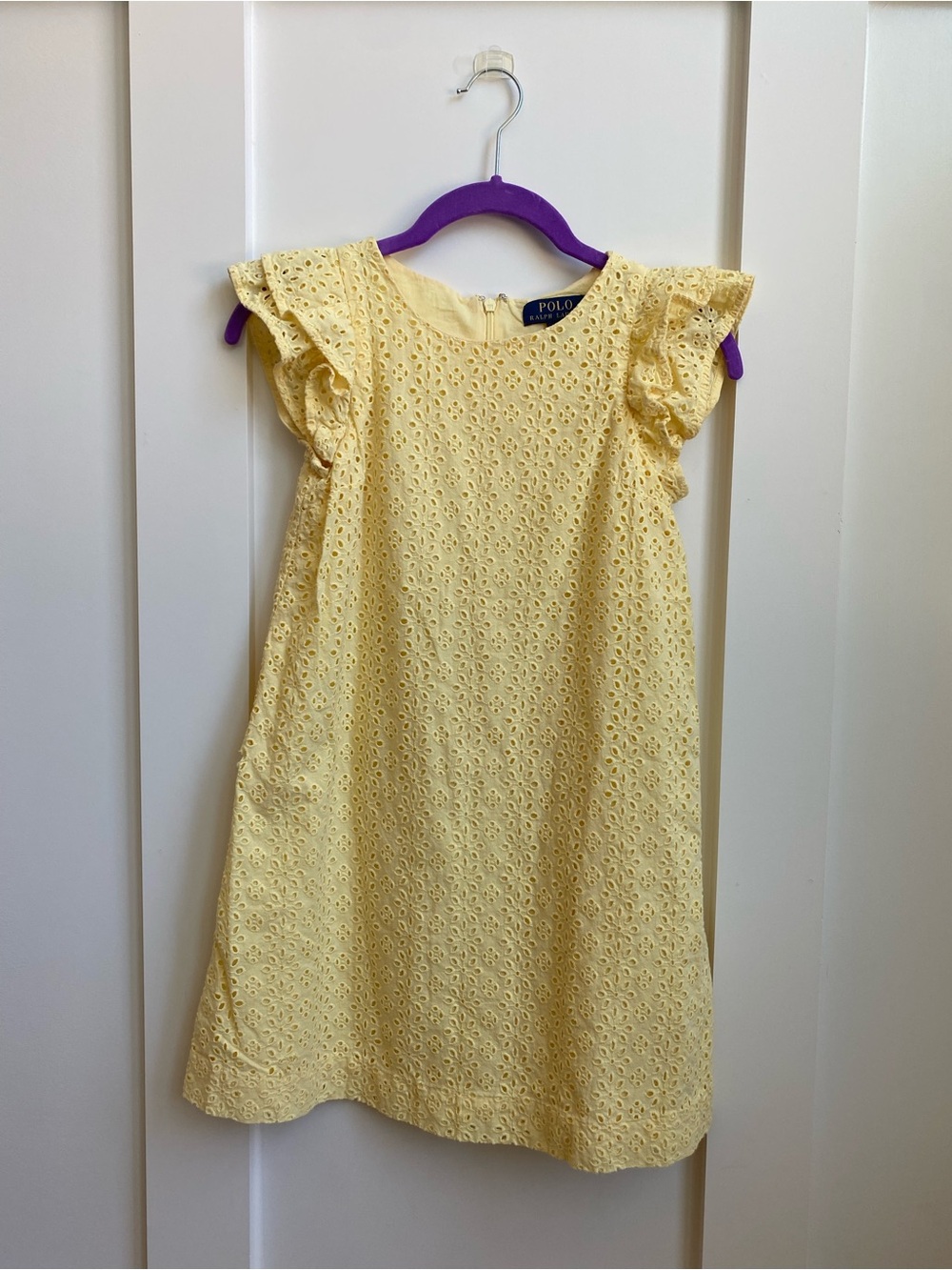 Polo Ralph Lauren Yellow Eyelet Flutter-Sleeve Dress Girls Size 10